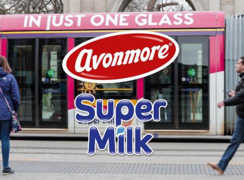 luas with the avonmore logo and super milk text in front of it